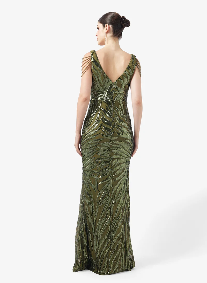 ليتل مسترس فستان ماكسي ضيق بلا أكمام بياقة على شكل حرف  وتصميم مجمع